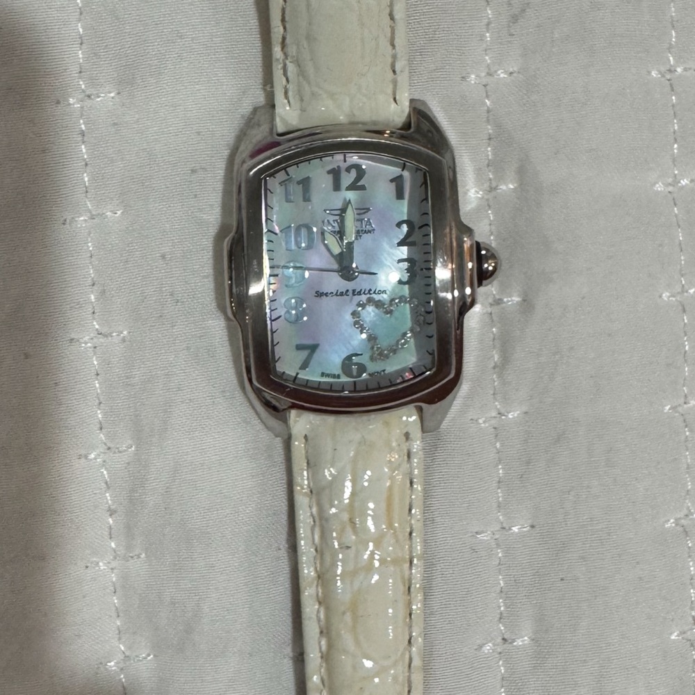 Silver and Cream Watch with Leather Strap